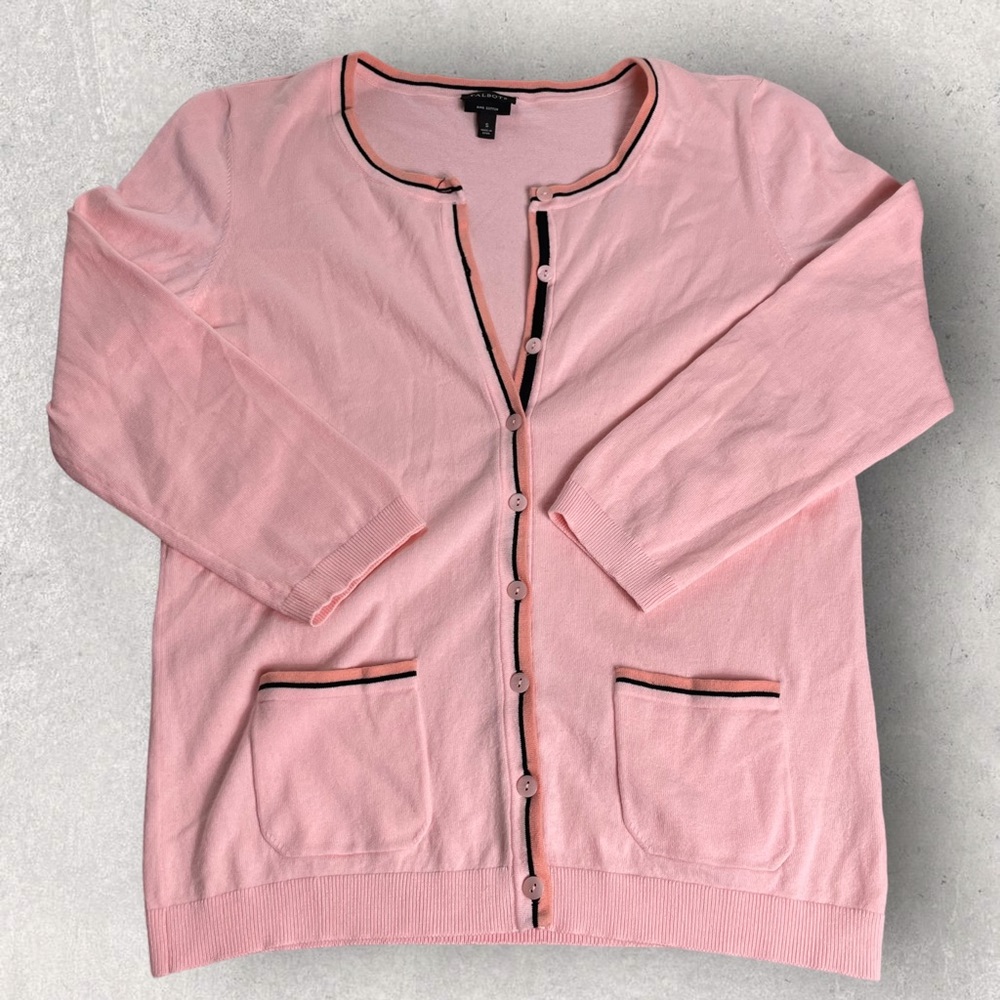 Talbots Pima Cotton Pink Button Up with Pockets Cardigan Sweater Small
